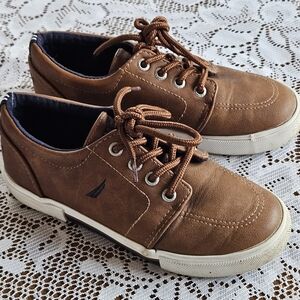 NAUTICA BERRIAN TODDLER SIZE 12  SNEAKERS BOAT SHOES BROWN FAUX LEATHER LACE UP